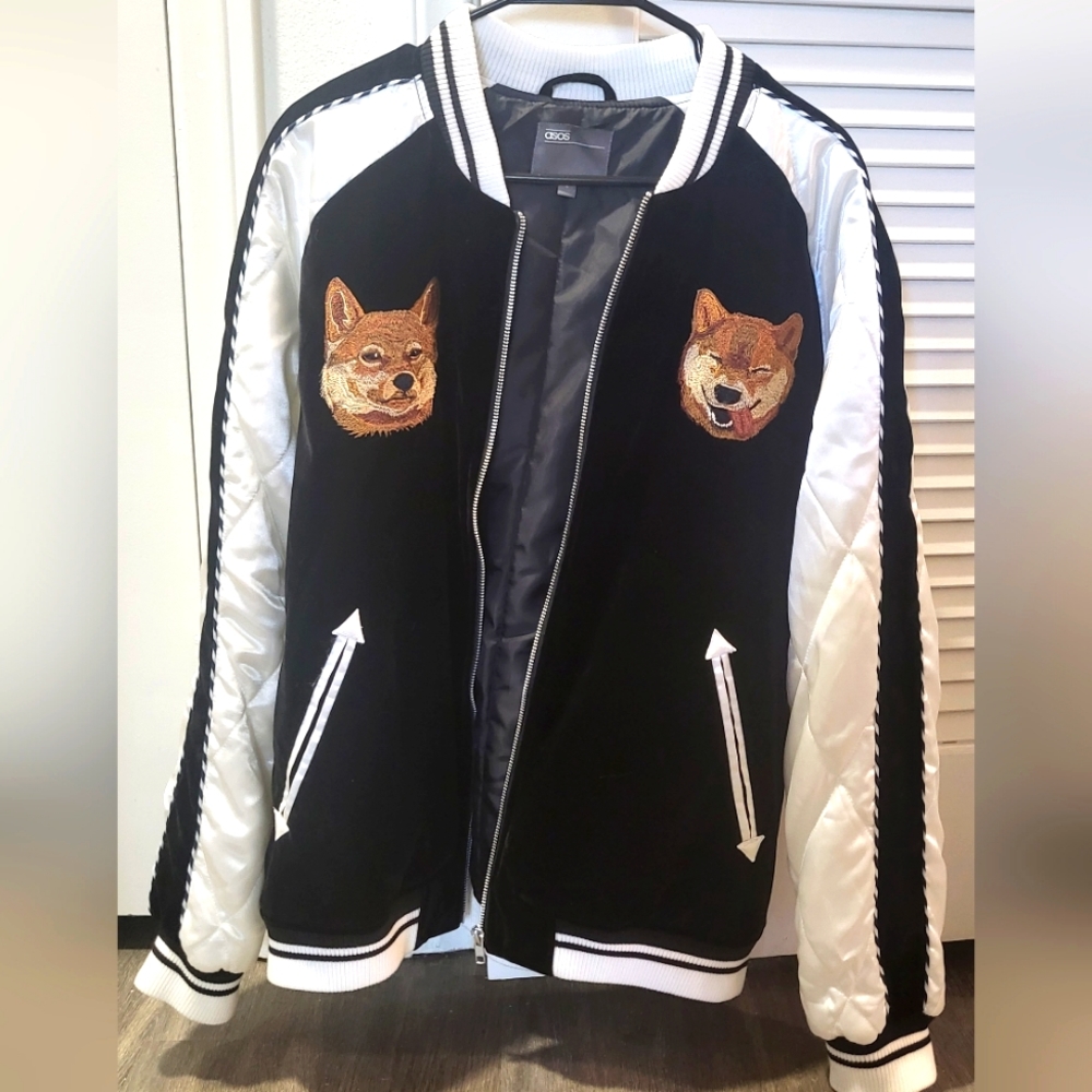 ASOS Shiba Inu japanese embroidered bomber jacket